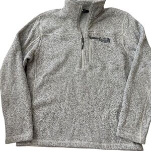 The North Face Sweater Mens Large Gray 1/4 Zip Fleece Lined Knit Pullover